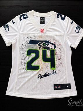 Nike Seahawks Marshawn Lynch #24 Women’s Medium NFL On Field White Jersey